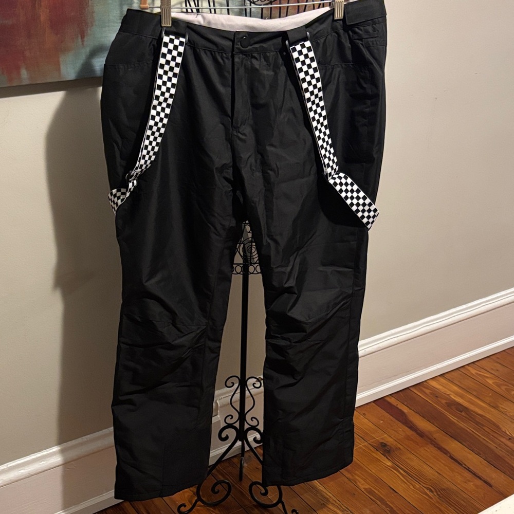 Women's Black Ski Pants with Checkered Suspenders